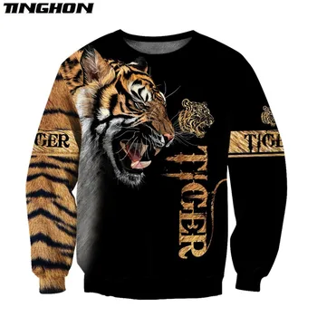 Moda Jeseni Hoodies Premium Tiger Kože 3D Tiskanih Mens Majica Vrhnja Zip Pulover Športna Jakna XS-7XL