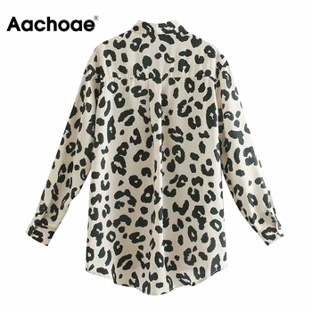 Aachoae Ulične Leopard Bluzo Majica Dolg Rokav Dame Tunika Vrhovi Znižuj Ovratnik Urad Shirt Ženski Ropa De Mujer 2020
