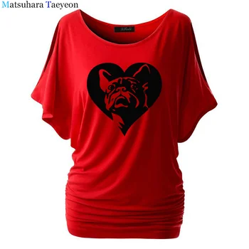 Lepo francoski Buldog 2018 Poletje Nov Prihod Batwing Rokav Svoboden O-Vratu Priložnostne Ženske Bombaž Modni T-Majice, t-shirt za dekleta