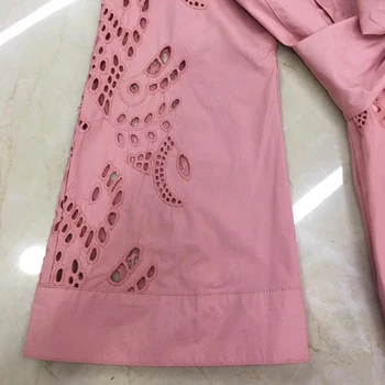 AELESEEN vzletno-pristajalne Steze Oblikovalec Roza Obleko 2020 Pomlad Dolg Rokav Plus Velikost Obleko Votlih Iz Vezenje Stranka Nepravilno Bombaž Obleko