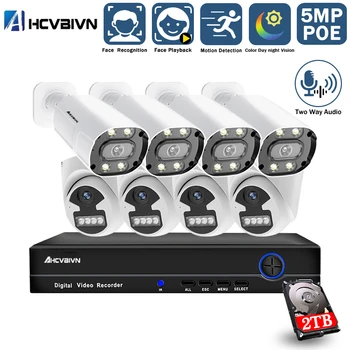 Dvosmerni Audio, HD 5MP CCTV 8 Kamere na Prostem Nepremočljiva Varnostni Video Nadzor, Ip Kamere, nastavitve Sistema 8ch POE NVR Kit ONVIF