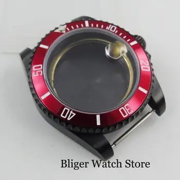 Novih 40 mm Watch Primeru, primerni za NH35 NH35A Gibanja Black PVD Prekrita Safirno Steklo Rdeče Plošče