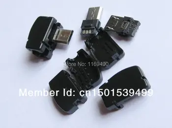 Brezplačna dostava 10sets / veliko 90 pravim Kotom DIY Mikro USB-b 5 Pin moški Vtič Priključek za napajalnik Stojalo in Plastični Nova