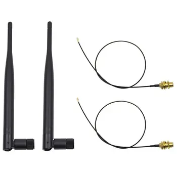 ABKT-2 x 6dBi 2,4 GHz 5GHz Dual Band WiFi RP-SMA Antena + 2 x 35 cm U. fl / IPEX Kabel