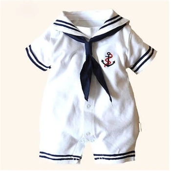 Baby mornar kostum sidro romper mornarice kostumi za dojenčke 2017 nove bele bombažne Kratkimi rokavi jumpsuit Halloween kostum za otroka