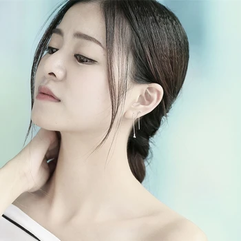 Korejski Moda Listov Asimetrične Uho Žice Dolge Sveže 925 Sterling Srebro Temperamenta Osebnosti Ženski Uhan SEA070