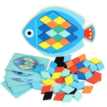 3D Sova/Ribe Lesene Pisane Uganke Jigsaw Odbor Otroci Zgodnjega Učenja Izobraževalne Igrače za Otroke Spoznavanja Barva in Žival Darilo