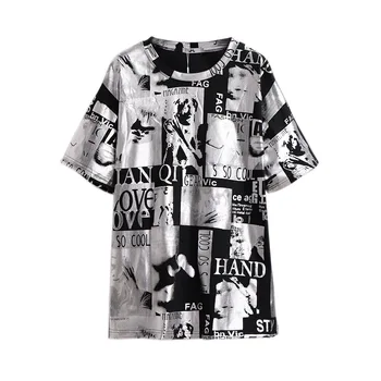 Novo 2021 moda poletje plus velikost vrhovi za ženske svoboden hip hop kratek rokav bombaž črno beli tisk T-shirt 3XL 4XL 5XL 6XL 7XL