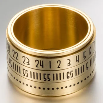 Moški Iz Nerjavečega Jekla Kolesce, Arabske Številke, Čas Indeks Prst Prstan Poročni Prstani Anillo Hombre Anillos Gold Black Ring