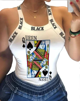 Barva Poker Lopate Q Metulj Ustnice Tiskanja Backless Lok Poletje Ženske Telovnik Evropski in Ameriški Vroče Slog Obleke