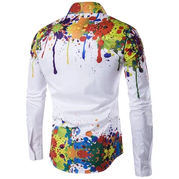 Vroče Prodajo Visoko Kakovostnih Modnih 3D Uprskati Barve za Tiskanje Slim Fit Mens Majice Luksuzni Dolg Rokav Priložnostne Obleko Srajce Top M-3XL