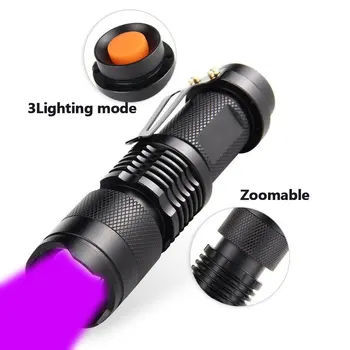 LED UV Svetilko Ultravijolično Svetilko Mini UV Svetlobo Zoomable Funkcijo 395nm Ultra Vijolična Svetloba Blacklight uporabo 14500/AA Baterije