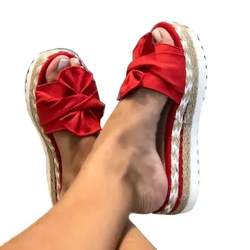Moda za Ženske Čevlje Lok Poletne Sandale Copate Zgostitev Dnu Zaprtih prostorih, na Prostem Flip-flops Plaži Čevlji Ženski Natikači Plus Velikost