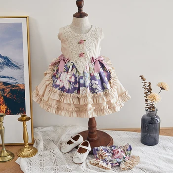 Otrok Royal Lolita Obleke 2pcs Baby Dekle Španija Cvetlični Obleka za Malčke Rojstni dan, Krst Žogo Halje Malčka Dekleta Boutique Frocks