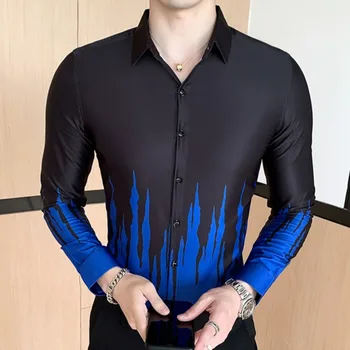 Britanski Modni Stil Cvet Rokavi Moški Čisto Nov 2020 Pomlad Dolg Rokav Mens Obleko Srajce Slim Fit Priložnostne Bluzo Homme 3XL-M