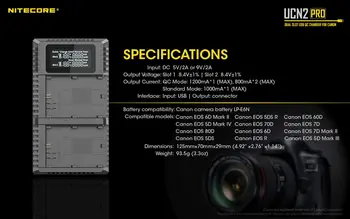 Nitecore UCN2 Pro Dvojno Režo USB, QC LP-E6 LP-E6N Polnilec Za Canon CANON DSLR EOS 60D 5D3 7D 70 D 5D Mark II SLR Fotoaparat Baterija