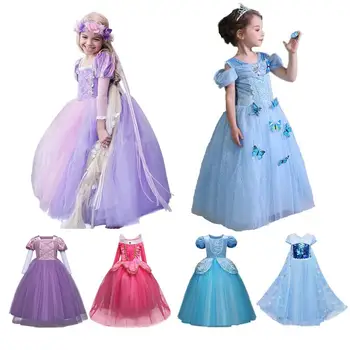 Otroci, Dekleta, Cosplay Obleka Princess Sofia Rapunzel Obleke Poln Rokav Maškarada Stranka Elsa Pepelka Otroci Oblačila Kostum
