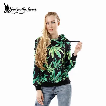 [Ste Moja Skrivnost] Nove Jesensko Zimske Ženske Hooded Majica Zeleni Listi, Digital Print Priložnostne Dolgi Rokav O-Vratu Hoodies