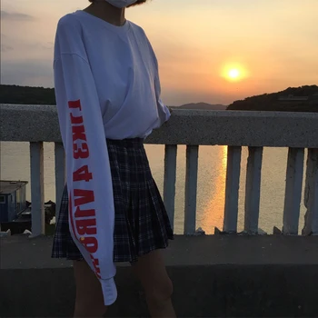 Jeseni T-majice Ženske Pismo Natisnjeno Svoboden T shirt Harajuku Moda Dolg Rokav korejskem Slogu tshirt Študentov Lep beli vrhovi