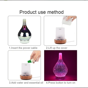 3D Ognjemet Steklene Vaze Obliko Zraka Vlažilnik s 7 Barvni Led Nočna Lučka Aroma eteričnega Olja Difuzor Megle Maker Ultrazvočno Humi