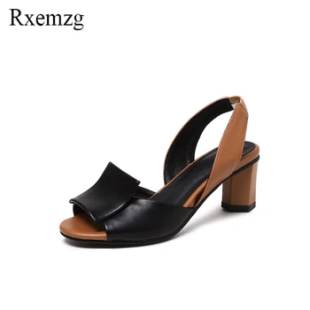 Rxemzg plus velikost 32-43 stilsko ženske sandale mešane barve peep toe debele pete slingback moda nazaj trak poletje ženska, čevlji