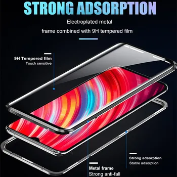 360 Kovinskih Magnetnih Primeru Telefon Za Xiaomi Redmi Opomba 10 Lite 9 9 8 7 K20 K30 Pro Dvojno Steklo Za Xiaomi 10 Pro Pokrovček Primeru
