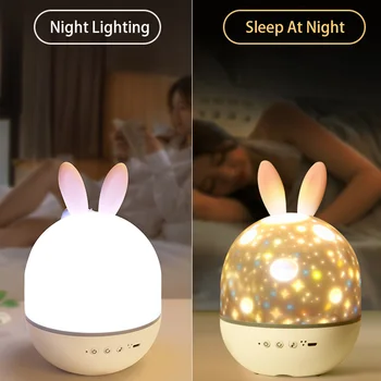 Glasba Projektor Noč Svetlobe Z Bluetooth Zvočnik Obračuna Zajec Ušesa Vrtenje LED Lučka Pisane Utripanjem Star Otroci Baby Darilo