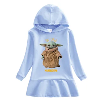 Pozimi Obleko za Dekleta Jeseni Nov Otrok Kapičastih Pulover Obleko Baby Yoda Baby Čistega Bombaža otroci Obleko dekleta obleke