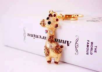 Moda 2020 Nove Rdeče Žirafa Kristalno KeyChains Key Ring Ženske Srčkan Živali Ključnih Verige Ženske Vrečko Čar Visoke Kakovosti