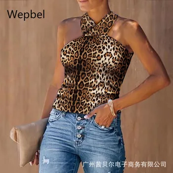 WEPBEL Bela Backless brez Rokavov Top brez Rokavov Backless Tshirt Povoj Priložnostne Vrhovi Fashion Majica Leopard, Tiskanje Seksi Tshirts