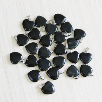 Naravni Črni Obsidian Kamen, Srce Kroglice Obesek za Ženske Čare 20 mm Debelo Za Pribor Nakit, Izdelava