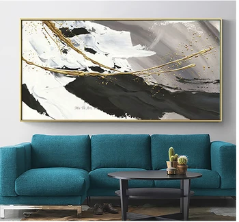 Ročno poslikane olje slikarsko platno povzetek črno in belo zlato sodobne umetnosti akril slike Velike Stenske Umetnosti za dnevna soba dekor