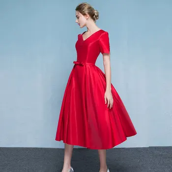 Ladybeauty Nov prihod 2020 Elegantno Rdečo Večerno Obleko Proti-Vrat Vezna Formalno Stranko plus velikost Kratek rokav obleke