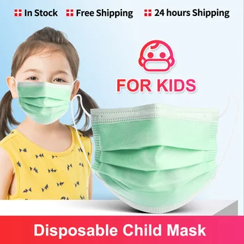 10-200pcs Otroci Otrok Zeleno Masko za Enkratno uporabo Masko 3 Plasti Meltblown Earloops Dustproof Usta Maske, Zaščitna Mascarillas