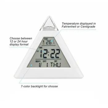 Trikotnik LED Digitalna Budilka 7 Barvo Koledarja Temperatura Čas Teden Zaslon Desk Tabela Alarm Ure za Domače Soba Dekoracijo