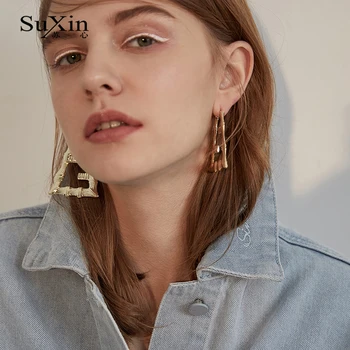 SuXin uhani 2020 novo preprost bambusa kvadratnih uhani za ženske dolgo zlitine obesek, uhani nakit darilo