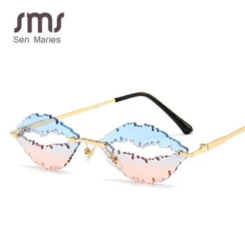Vintage Rimless sončna Očala Ženske Moški 2020 Luksuzni Ustnice Obliko Očal Moda Steampunk sončna Očala Odtenki Očala UV400 Oculos Moški