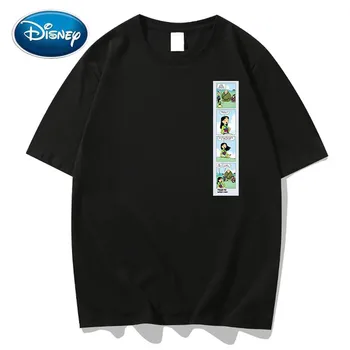 Disney Elegantna Moda Mulan Strip Dialog Pismo Risanka Tiskanja Pari Unisex Ženske T-Shirt O-Vratu Kratek Rokav Tee Vrhovi 10 Barv