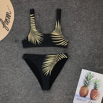 2020 Ženske Seksi Dva Kosa Kopalke Moda Poletje Zlati listov tiskanje Bikini Push-Up Pad Kopalke Kopalne Plažo Bikini Komplet