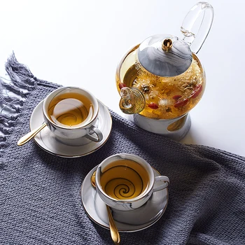 Marbling Stekla, Porcelana Čaj Lonec z Candler Cedilo 500 ml Kave Lonec Keramični Puer Čaja Nastavite Evropi Stranka Čajnik Teatime Pot