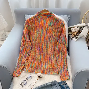 Barvni cvetlični skladu pulover, jakna ženske jopico korejska različica jeseni leta 2020 novo pleteni pulover vrh