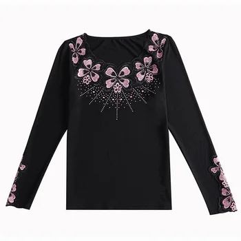 Blusas mujer de moda 2019 Jeseni dolg rokav Vezene Očesa vrhovi Moda priložnostne Diamond bluzo majica plus velikost
