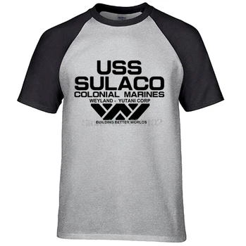 Moda USCSS Nostromo T-Shirt Tujec USS Sulaco Colonial Marines Tujcev Izklop Svetu Raglan Rokavi Tshirt Moški Bombaž O Vratu Tees
