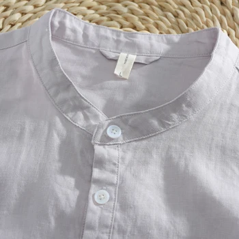 2019, za Moške tri četrtletja rokav čisto perilo majica fashion bele srajce moške blagovne znamke poletje majica moški stoji ovratnik srajce moški camisa