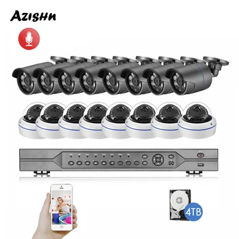AZISHN H. 265 16CH 5MP POE NVR Kit CCTV Varnostni Sistem na Prostem 5MP Avdio Snemanje IP Kamero P2P Home Video Nadzor Kit 4TB