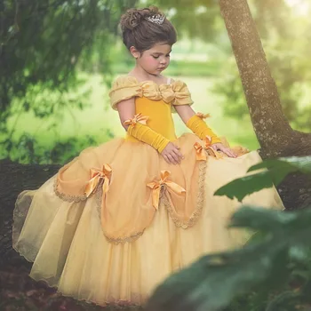 Dekleta Princesa Belle Obleke Aurao Elsa punca obleke Božič dolgo žogo obleke kostumi otroci stranko poroko modro rumena oblačila