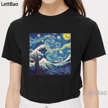 Humoreska Mona Lisa Van Gogh Ženske T-shirt Van Gogh Umetnosti Vrh Ženske Letnik Harajuku ženska Oblačila Ulzzang Žensk Poletje Vrhovi