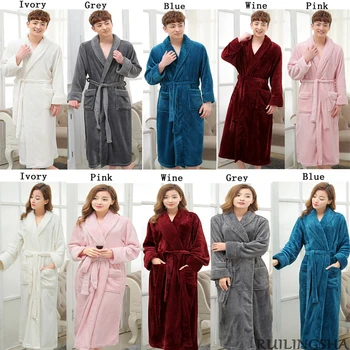Na Prodaj Ženske Zimske Super Mehko Toplo Plus Dolgo Kopel Haljo Ljubitelje Plišastih Kimono Kopalni Plašč Moški Hišna Obleke Poročno Družico Obleke