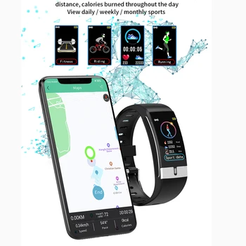 SUNROAD smart band z telesna temperatura, srčni utrip, EKG PPG fitnes tracker šport ura zapestnica nepremočljiva barvit zaslon