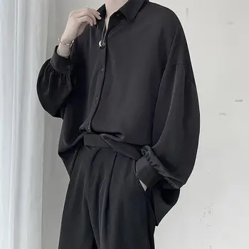 Črna Dolgimi rokavi Srajce Moške korejski Udobno Bluze Priložnostne Svoboden beloprsi Singl Srajco S Kravato